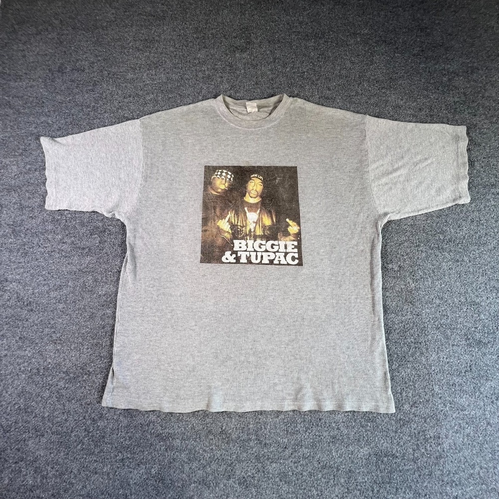 Vintage Biggie & Tupac T-Shirt Mens 3XL Gray Waffle Knit Thermal Short Sleeve